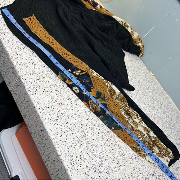 Free People Causal Clash Waffle Knit Black Combo Blouse - Picture 7 of 8